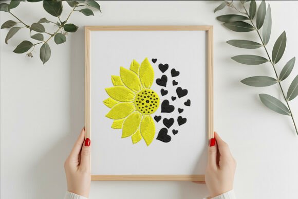 Heart Sunflower Embroidery Design for Apparel